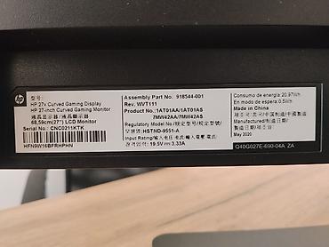 Monitorlar: HP 27x Curved Gaming Monitor – 27" Xüsusiyyətlər: - Model: HP 27x — 3