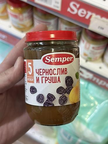 детский каша: Детское пюре Semper «Чернослив и груша» - Мягкое фруктово-ягодное — 1
