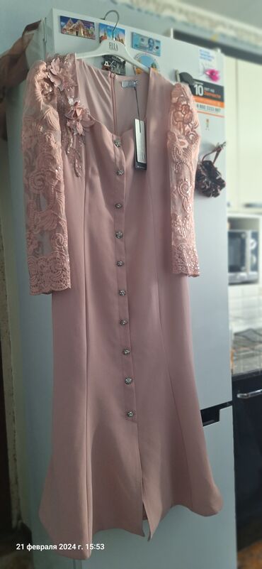 розовое: Вечернее платье, Русалка, Средняя модель, С рукавами, 2XL (EU 44)