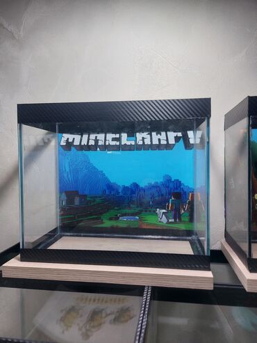 Akvariumlar: Şüşə akvarium – dekorativ fonlu modellər ölçü 30×25×15 Məhsul təsviri — 4