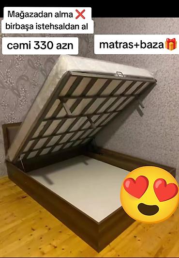 taxt baza: Yeni, İkinəfərlik çarpayı, Bazalı, Matras ilə, Siyirməsiz — 1