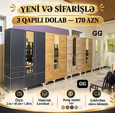 Yeni ve Sifarişle 3 Qapili dolab 170 azn Material Laminat💫 Ölcü