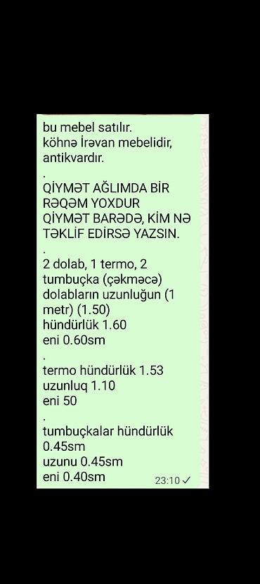 kamot termo: Antik İrəvan dəst mebel Tərkibi: - 2 ədəd paltar dolabı - 1 ədəd — 2