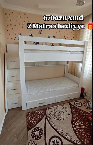 Uşaq mebeli: İki mərtəbəli uşaq çarpayısı – ağ rəngdə, müasir dizayn. - Yuxarı və — 1