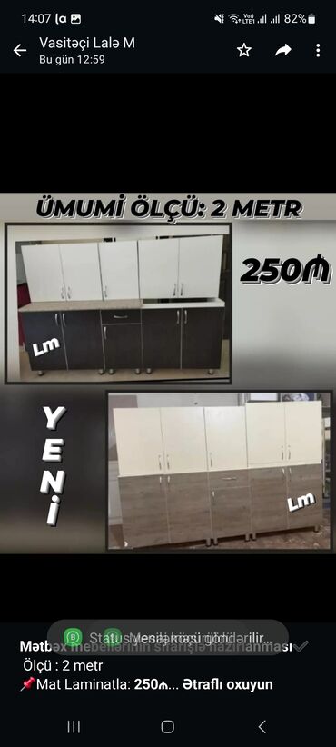 2ci el metbex mebeli: *Mətbəx mebellərinin sifarişlə hazırlanması✔️* Ölçü : 2 metr 📌Mat