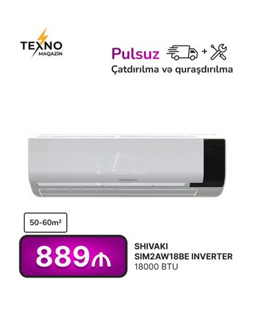 kondisaner ev ucun: Kondisioner Shivaki, 50-60 kv. m, Split sistem, Kredit yoxdur, Pulsuz quraşdırılma