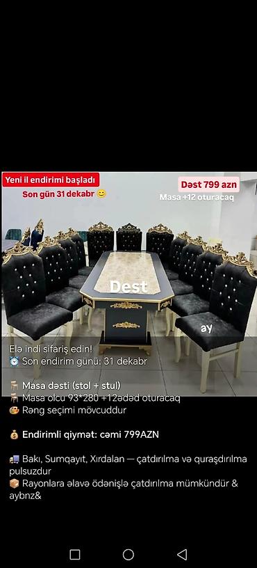 boya seti: Qonaq otağı üçün, Yeni, Açılmayan, Dördbucaq masa, 6 stul — 7
