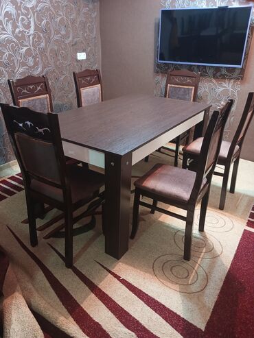 письменный стол купить: Qonaq otağı üçün, İşlənmiş, Dördbucaq masa, 6 stul