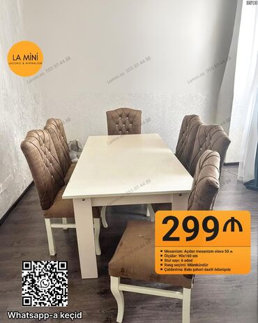 стеклянный стол офисный: Mətbəx üçün, Açılan, Dördbucaq masa, 6 stul lalafo.az -da стеклянный стол офисный: Mətbəx üçün, Açılan, Dördbucaq masa, 6 stul