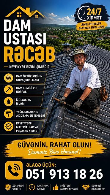 termo fasad: Dam ustası – Rəcəb Xidmətlər: - Dam örtüklərinin quraşdırılması — 1