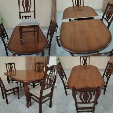 столы стулья: Qonaq otağı üçün, İşlənmiş, Açılan, Oval masa, 4 stul