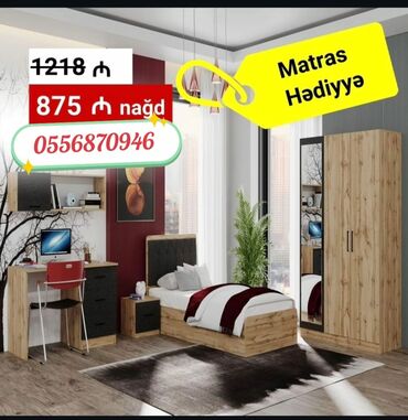 Uşaq və gənc otağı üçün dəstlər: Oğlan və qız üçün, Yeni, İkinəfərlik çarpayı, Dolab, Termo — 5