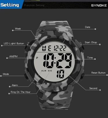 antalone m: Nov, vojni muški digitalni ručni sat sa svetlećim displejem. Sivi