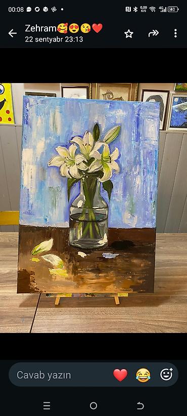 Açıqcalar: 🎨 Yağlı boya tablo – 50×70 sm Orijinal, əl işi yağlı boya əsəridir. 🌸 — 1