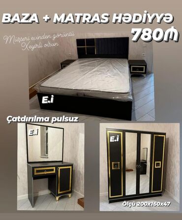 çarpayı kredit: *Yataq dəsti 780Azn 💥 Matras hədiyyə🎁* ✔️Rəng seçimi var ✔️ Ölçü Dolab