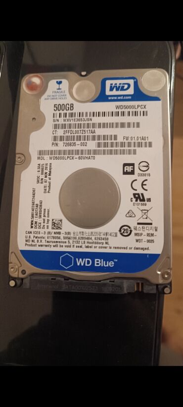 komputer oyun diskleri: Daxili Sərt disk (HDD) Western Digital (WD), 512 GB, 7200 RPM, 3.5", İşlənmiş