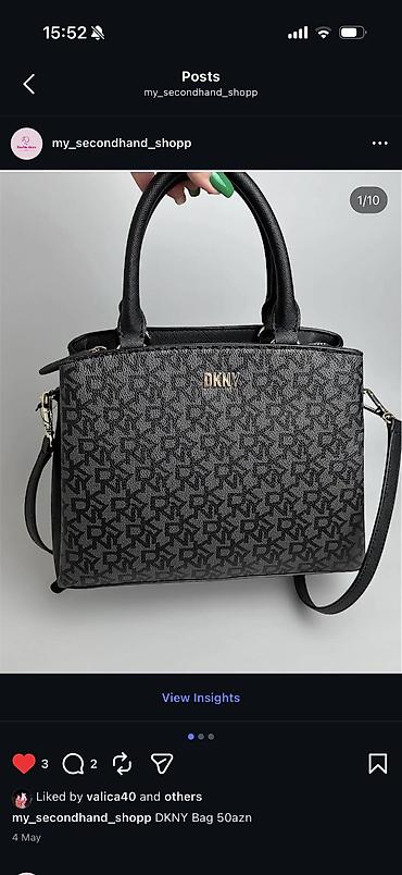 Çantalar: DKNY qadın çantası - Rəng: qara/grafit tonlarında monoqram naxışlı ön — 1