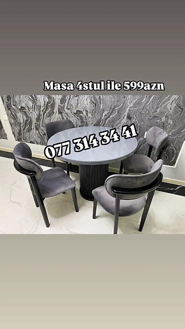 Dəst: dairəvi yemək masası + 4 ədəd kreslo tipli stul - Rəng: tünd