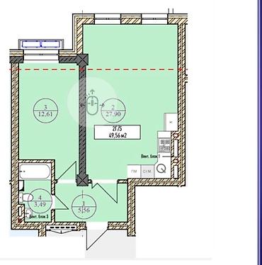 1 комната, 49 м², Асанбай мкр Элитка, 2 этаж