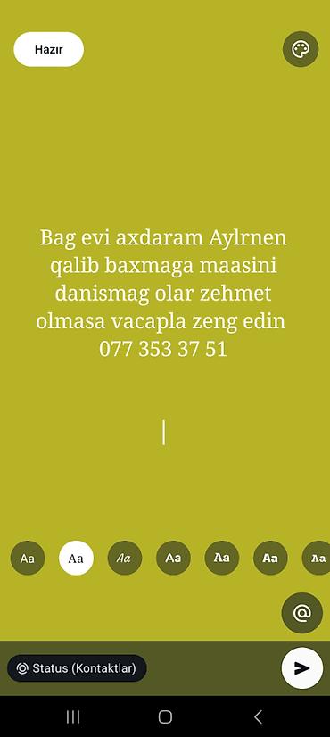 bağ evinə işçi: Bag evi axdaram 27 yasim var aylenen baga baxmaga ve yasamaga — 1