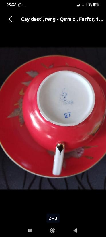 cay: Çay dəsti, rəng - Qırmızı, Farfor — 3