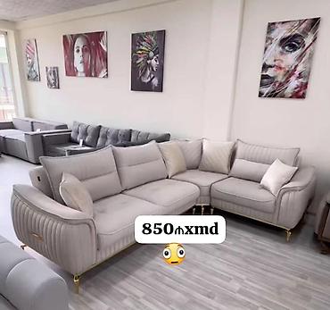Divan və kreslo dəstləri: Künc və dəst yumşaq mebellər - Şəkil 1: Tünd mavi L formalı künc — 3