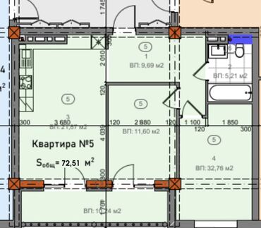 Продажа квартир: 2 комнаты, 72 м², Элитка, 2 этаж, ПСО (под самоотделку) — 9