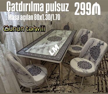 Stullar: Masa + 4 stul dəsti 💥 TÜRK FABRİKA ENDİRİMLƏ : 299₼ 💃🏻 Yeni və