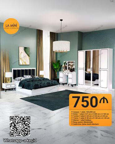 Yataq otağı dəstləri: İkinəfərlik çarpayı, Dolab, 2 tumba, Azərbaycan, Yeni — 15