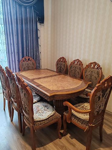 agac satilir: Qonaq otağı üçün, İşlənmiş, Açılan, Dördbucaq masa, 8 stul — 1