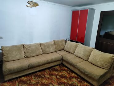 мягкая мебель ош: Угловой диван, цвет - Бежевый, Б/у