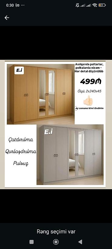 Dolablar: Geniş 6 qapılı paltar dolabı - Ölçü: 2x240x45 sm - Ön hissədə 2 böyük — 1