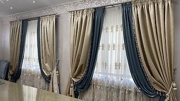 Текстиль: Комплект штор, Сатин, С тюлем в комплекте, Изготовление на заказ, Б/у, Для зала — 1