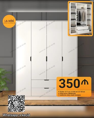 4 qapılı şkaf: Açılan, 4 qapılı Düz dolab, Qarderob, paltar dolabı