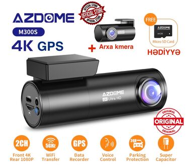 videoregistrator: AzDome M300S 4K Ultra HD GPS+64GB Yaddaş+Arxa kamera ★【4K Dual DVR Ön