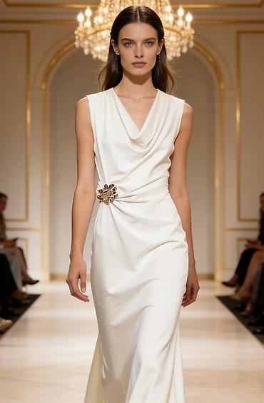 Haljine: Elegantna večernja haljina bez rukava sa drapiranim kaskadnim izrezom — 3