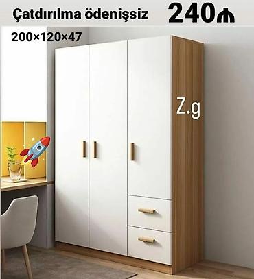 Dolablar: Üç qapılı geyim dolabı Ölçülər: 200×120×47 sm Rəng və material: ağ — 1