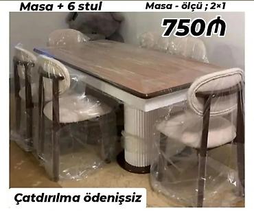 sutular: Masa və 6 stul dəsti - Masa ölçüsü: 2 × 1 m - Üstlük: taxta — 1
