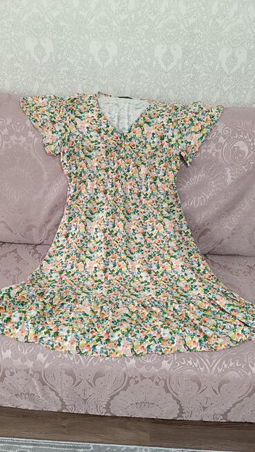 летнее платье с запахом: Күнүмдүк көйнөк, Жай, Вискоза, 2XL (EU 44)