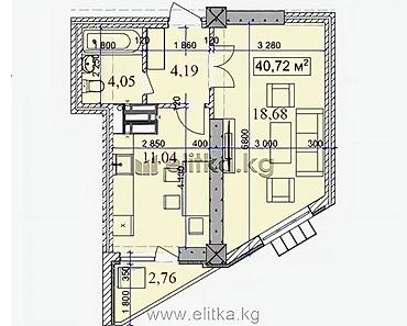 1 комната, 40 м², 12 мкр Элитка, 11 этаж, ПСО (под самоотделку)