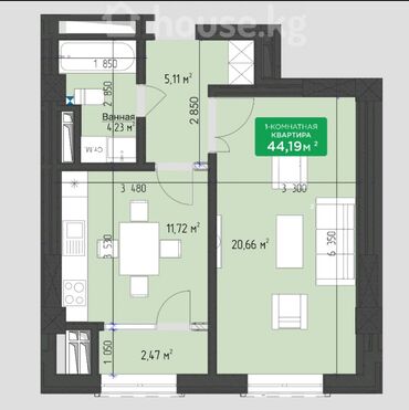 снять квартиру в частном секторе: 1 комната, 44 м², Элитка, 7 этаж, ПСО (под самоотделку)