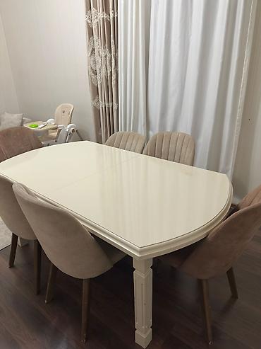 işlenmiş masalar: Qonaq otağı üçün, İşlənmiş, Açılan, Oval masa, 6 stul — 2