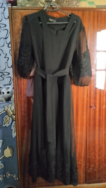 14 pro irsad: Qara rəngli uzun ziyafət/gecə paltarı - Model: maxi uzunluq, kəmərli — 1