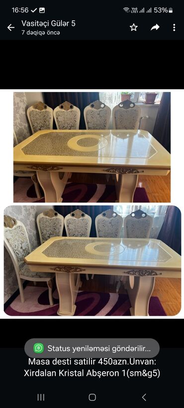 Qonaq otağı dəstləri: Masa desti satilir 450azn.Ünvan: Xirdalan Kristal Abşeron 1(sm&amp;g5)