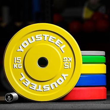 200 кг: Бамперные блины YouSteel для штанги 50 мм олимпийский Цена за пару — 1
