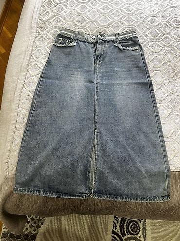 cinsi: Denim ətək - Model: Dizdən aşağı midi uzunluqda, düz kəsim - Parça — 3