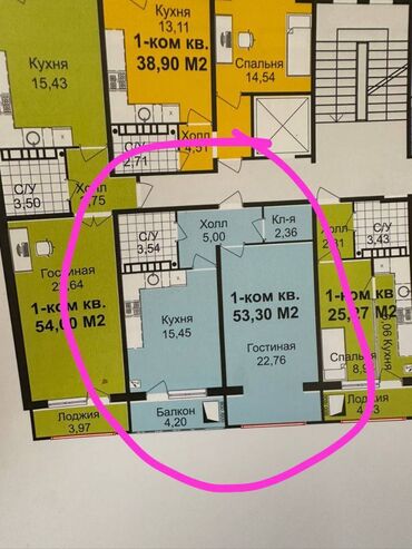 суточная квартира политех: 1 комната, 53 м², Элитка, 4 этаж, ПСО (под самоотделку)