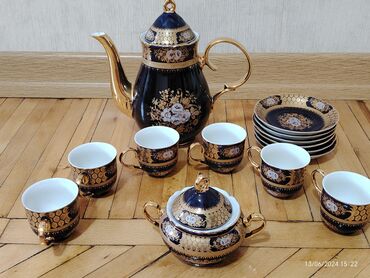 şeki: Çay dəsti, rəng - Göy, Kobalt, 6 nəfərlik