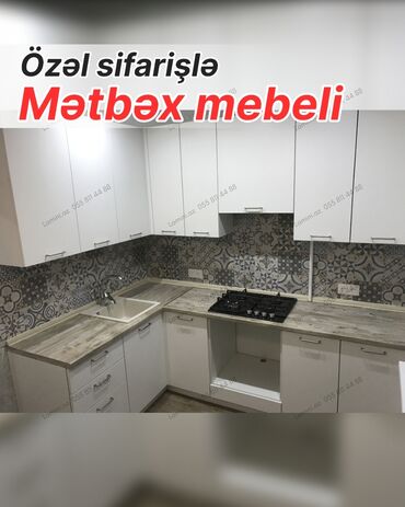 выездная химчистка мебели: Özəl sifarişlə mətbəx mebeli - L‑şəkilli dizayn: alt və üst dolablar