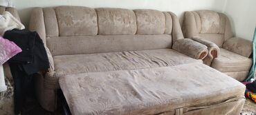 угловой диван с креслом раздвижной: Диван-кровать, цвет - Бежевый, Б/у, Скидка 10%